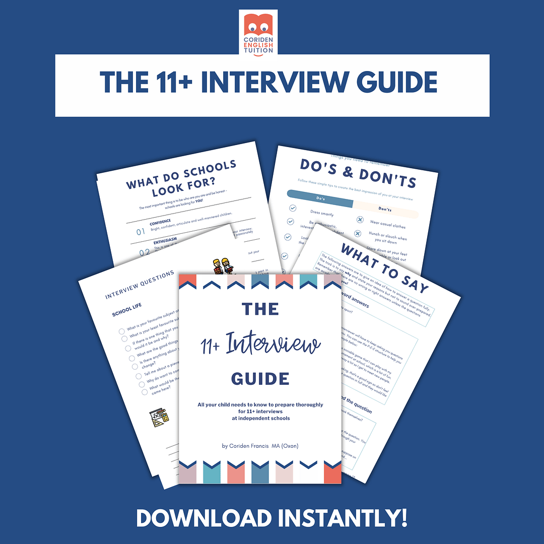 11+ Interview Guide FB Ad Final Mock ups of pages from the 11+ Interview Guide