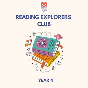 Reading Explorers Club for Year 4 with pictures of two books with bookmarks