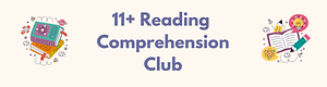 Website Page Banner for 11+ Reading Comprehension Club with piles of books